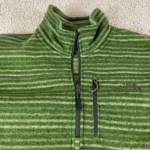 The North Face Jacket Mens Large Green Fleece Striped 1/4 Zip Pullover E262 - Picture 2 of 12